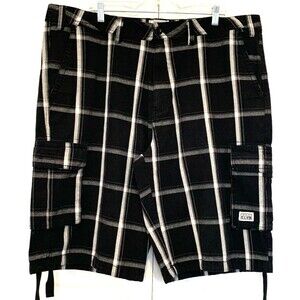 Pro Club Cargo Shorts Mens 44 100% Cotton 5 Pocket Black White Plaid Streetwear